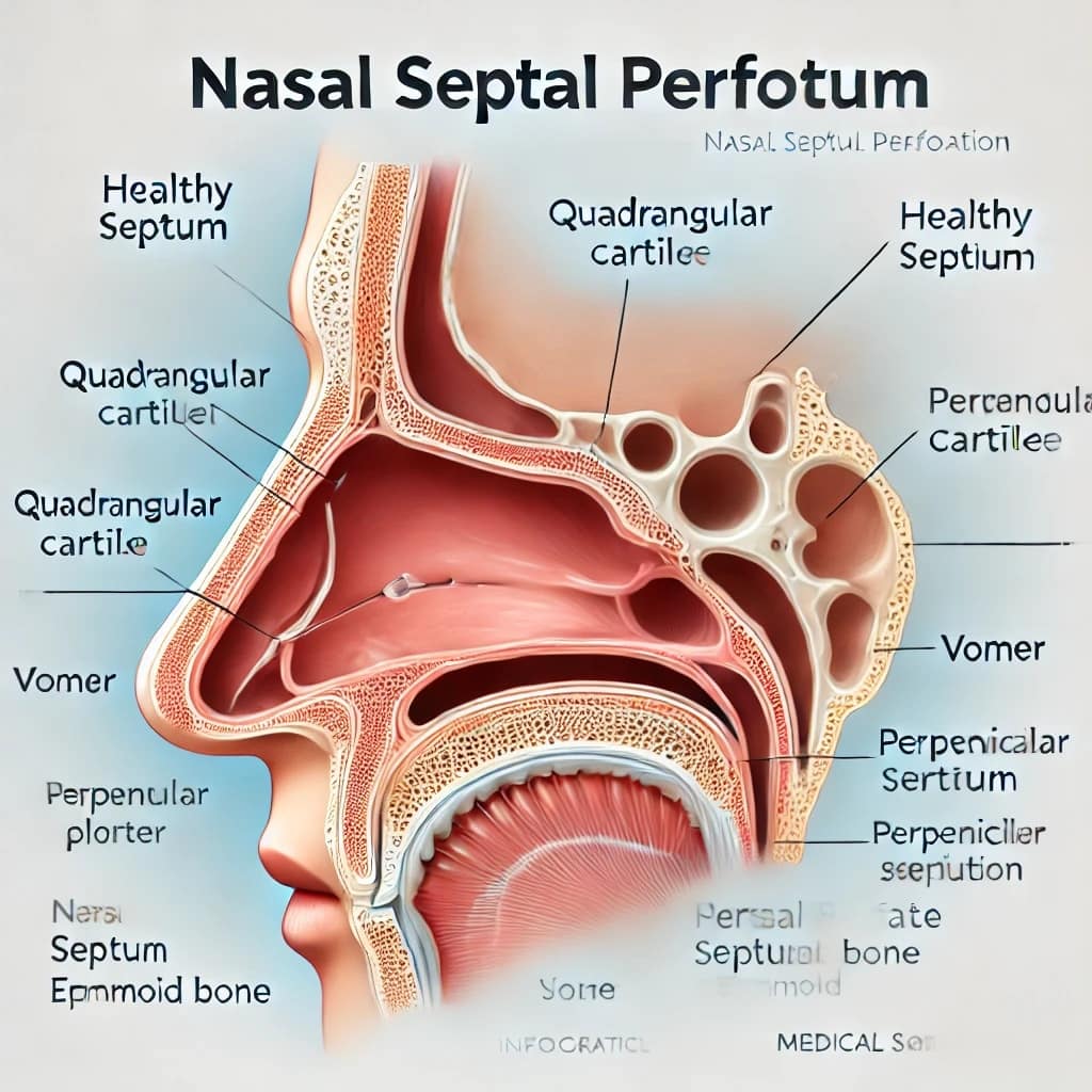 An anatomical illustration of the nasal septum showing its structure.