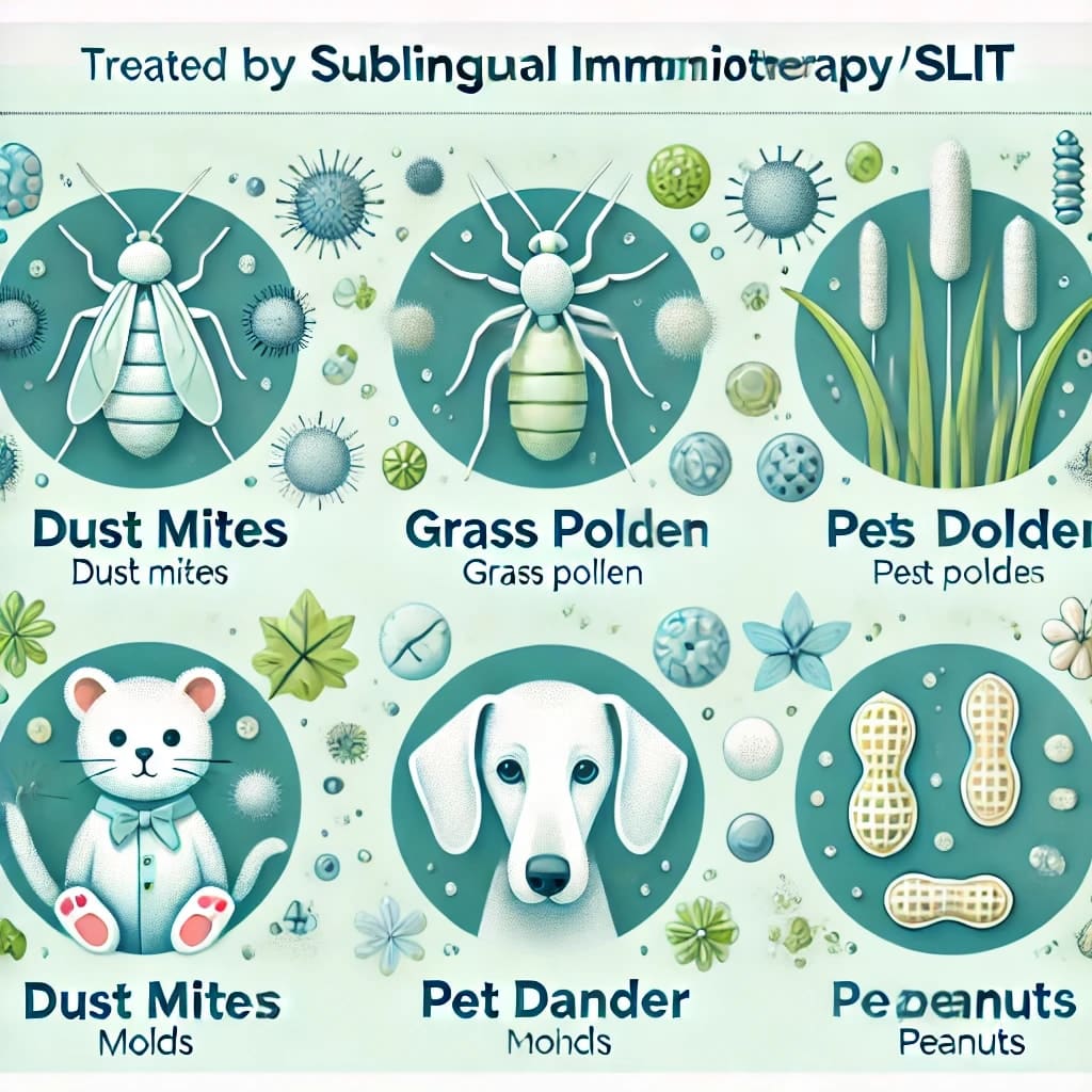 Common allergens treated by sublingual immunotherapy.