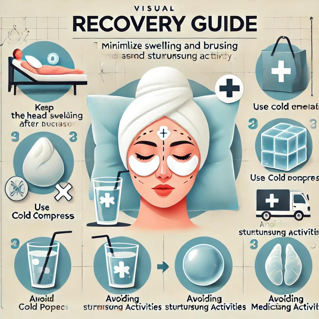 Visual recovery guide for rhinoplasty patients.