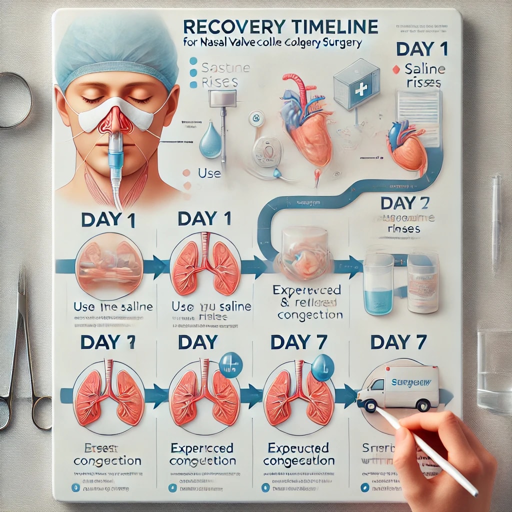 Recovery timeline for nasal valve collapse surgery.