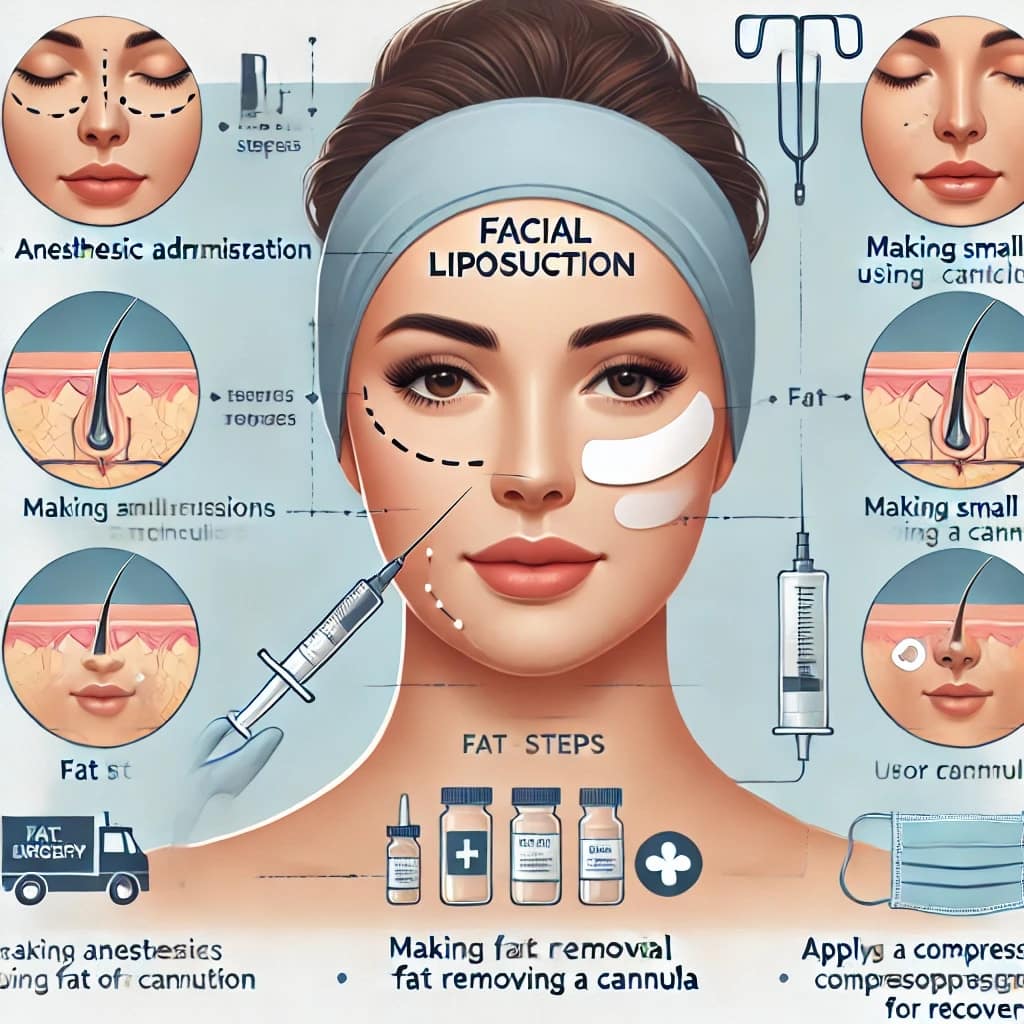 Step-by-step process of facial liposuction.