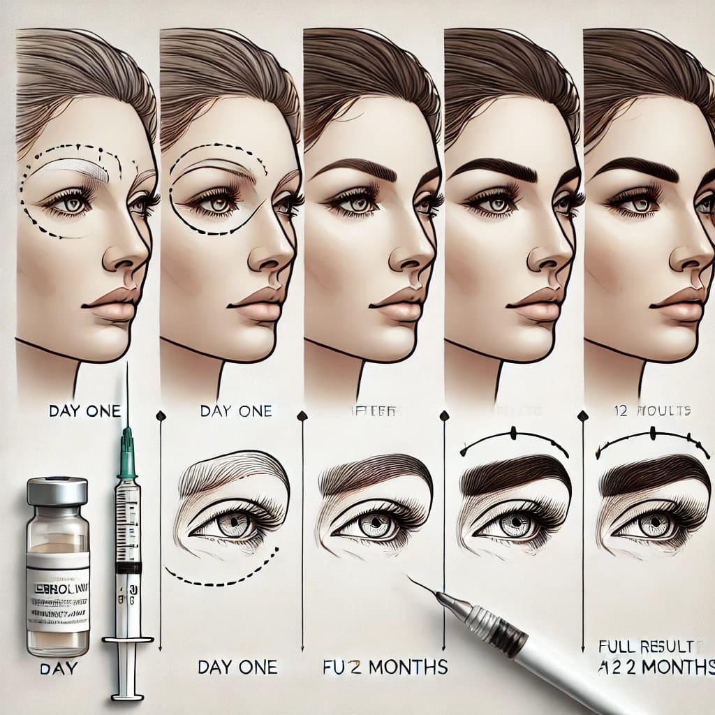 Recovery timeline graphic for an eyebrow transplant,