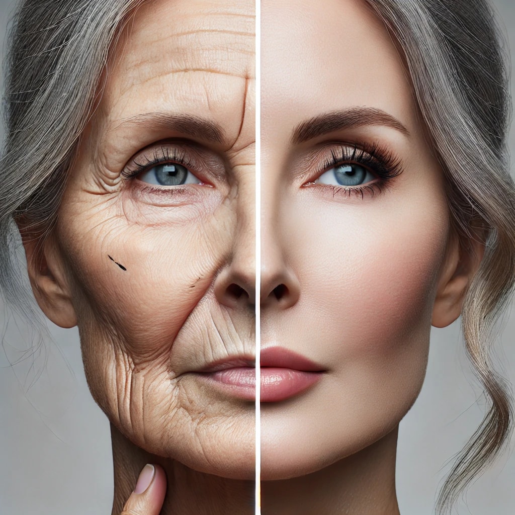 Before-and-after comparison of facelift surgery.