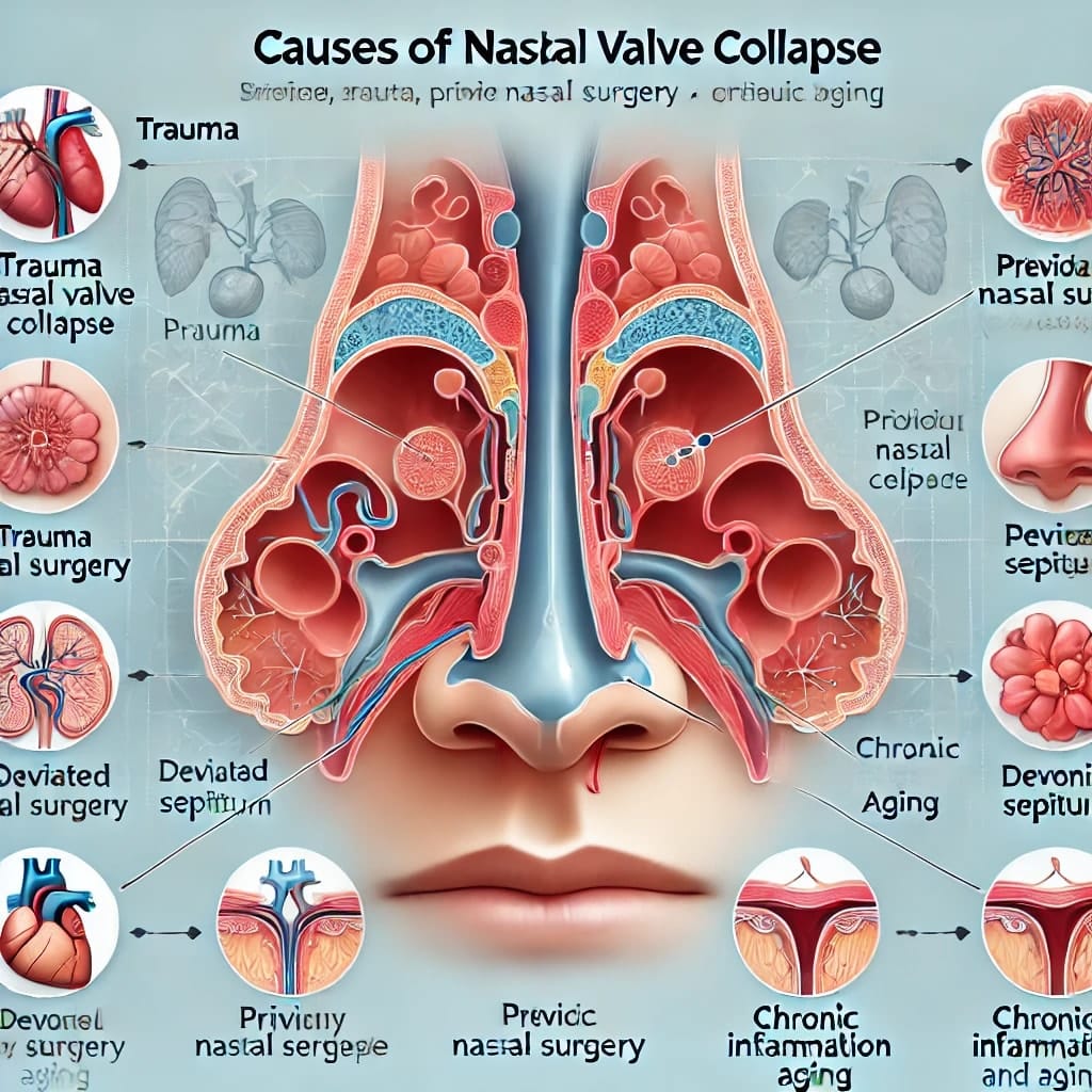 Common causes of nasal valve collapse.