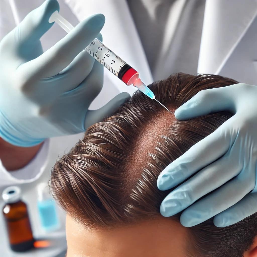 PRP therapy being performed on the scalp.