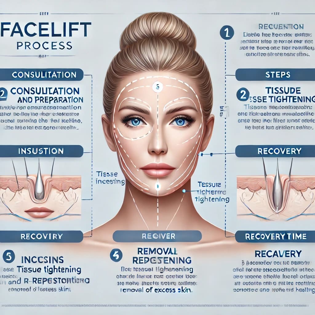 The facelift process with clear steps and accurate spellings. 